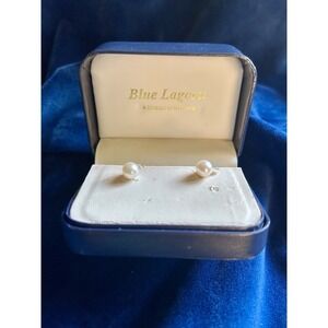 Blue Lagoon Cultured Pearl Stud Earrings 585 14k Yellow Gold w/ Box